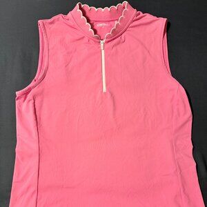 Swing Control Velocity Sleeveless Scallop Collar Golf Polo in Blossom Pink